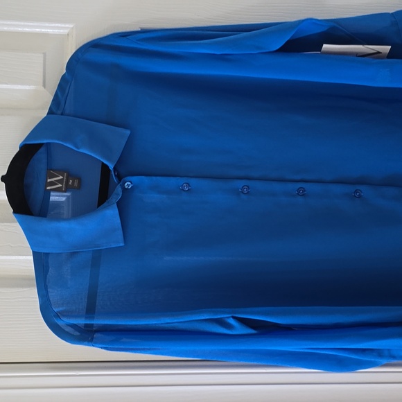 WORTHINGTON WOMENS FRONT BUTTON LONG SLEEVE BLUE BLOUSE SIZE PETITE MEDIUM - Picture 2 of 16